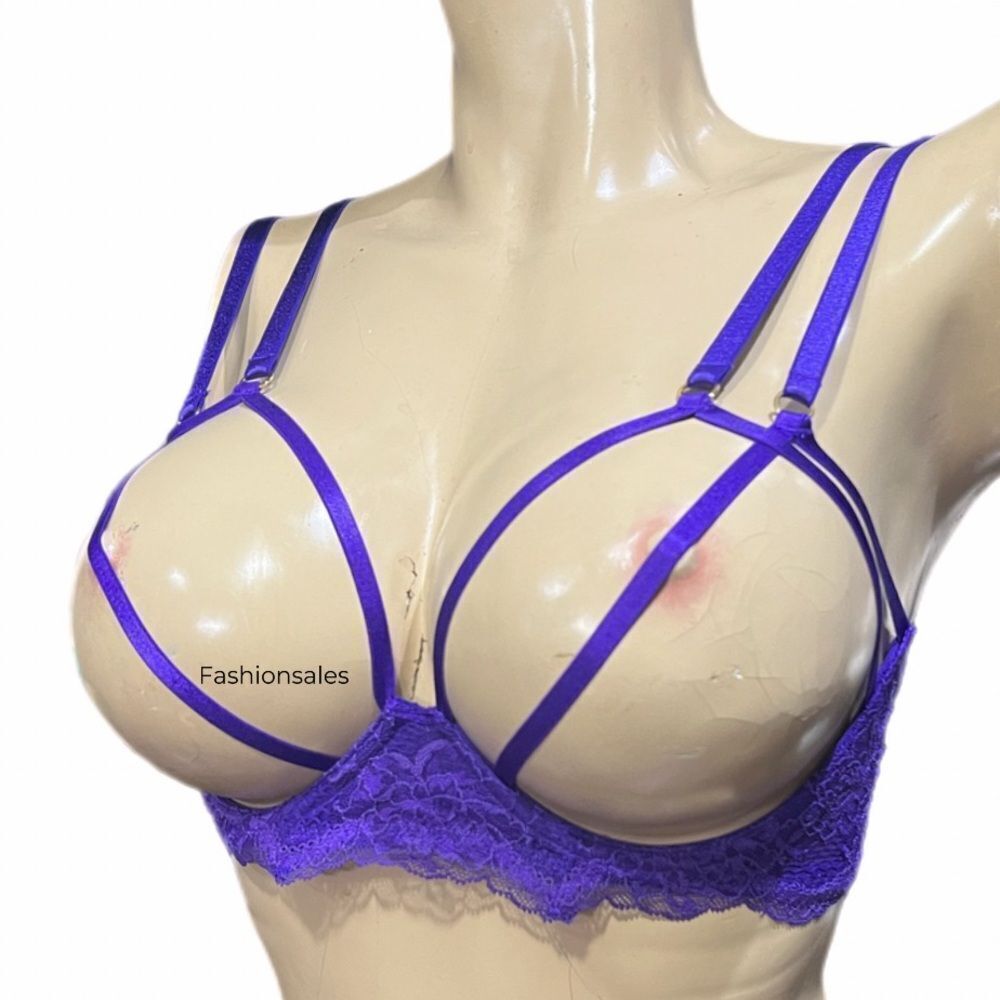 Victoria's Secret LUXE Very Sexy Unlined strappy Open Bra Purple Large